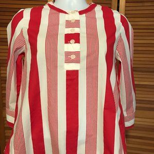 J. CREW SZ XS 100% COTTON RED & WHITE STRIPED BLOUSE - MINT